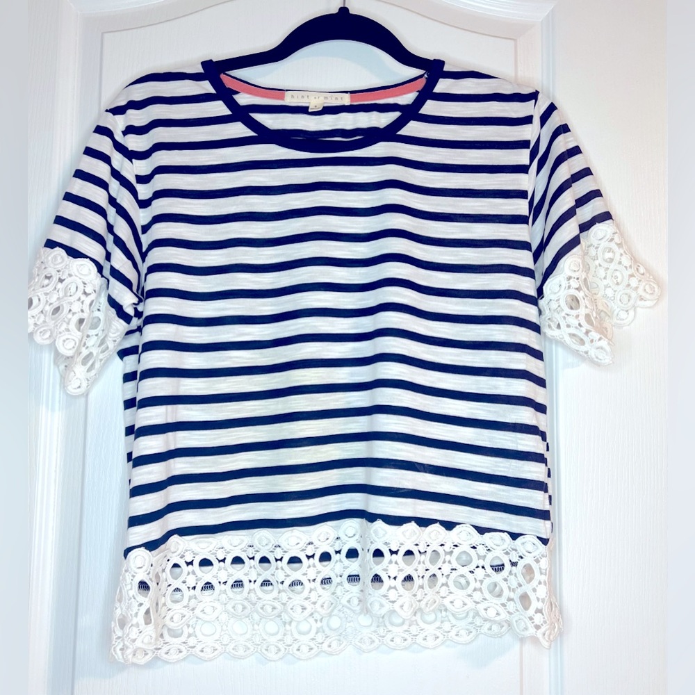 Hint Of Mint Women's Top Boho Embroidered Crochet Size S